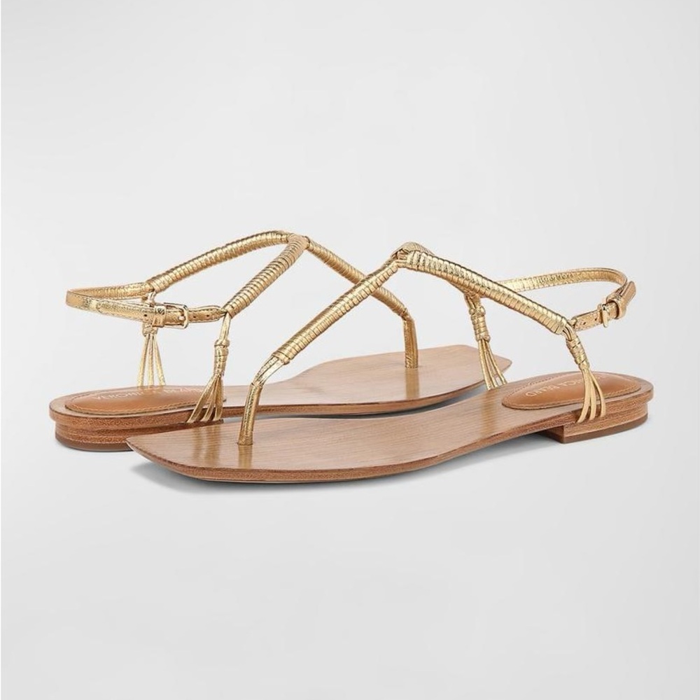 Veronica Beard Amelia Metallic Gold Thong Slingback Sandals Size 8